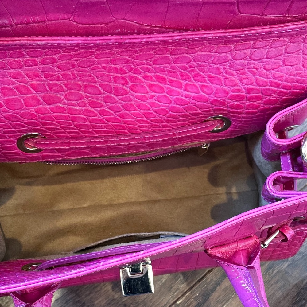 Jimmy Choo Pink Rosalie Handle Crocodile Embossed Leather Bag - Picture 4 of 7